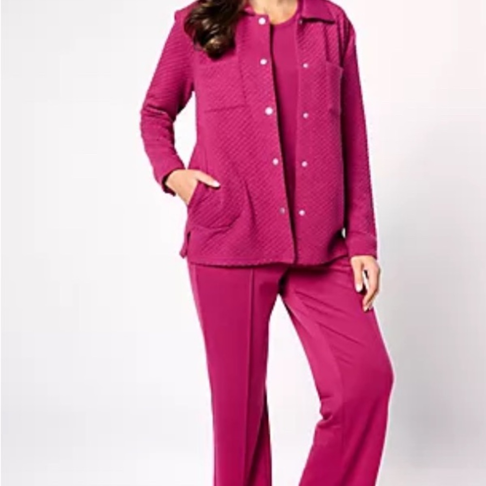 Selling (2) two-piece sets together! Muk Luk quilted Shacket and lounge set